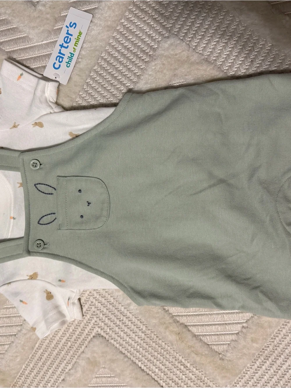 Carter's Sage Green Baby Overalls with Bunny Pocket